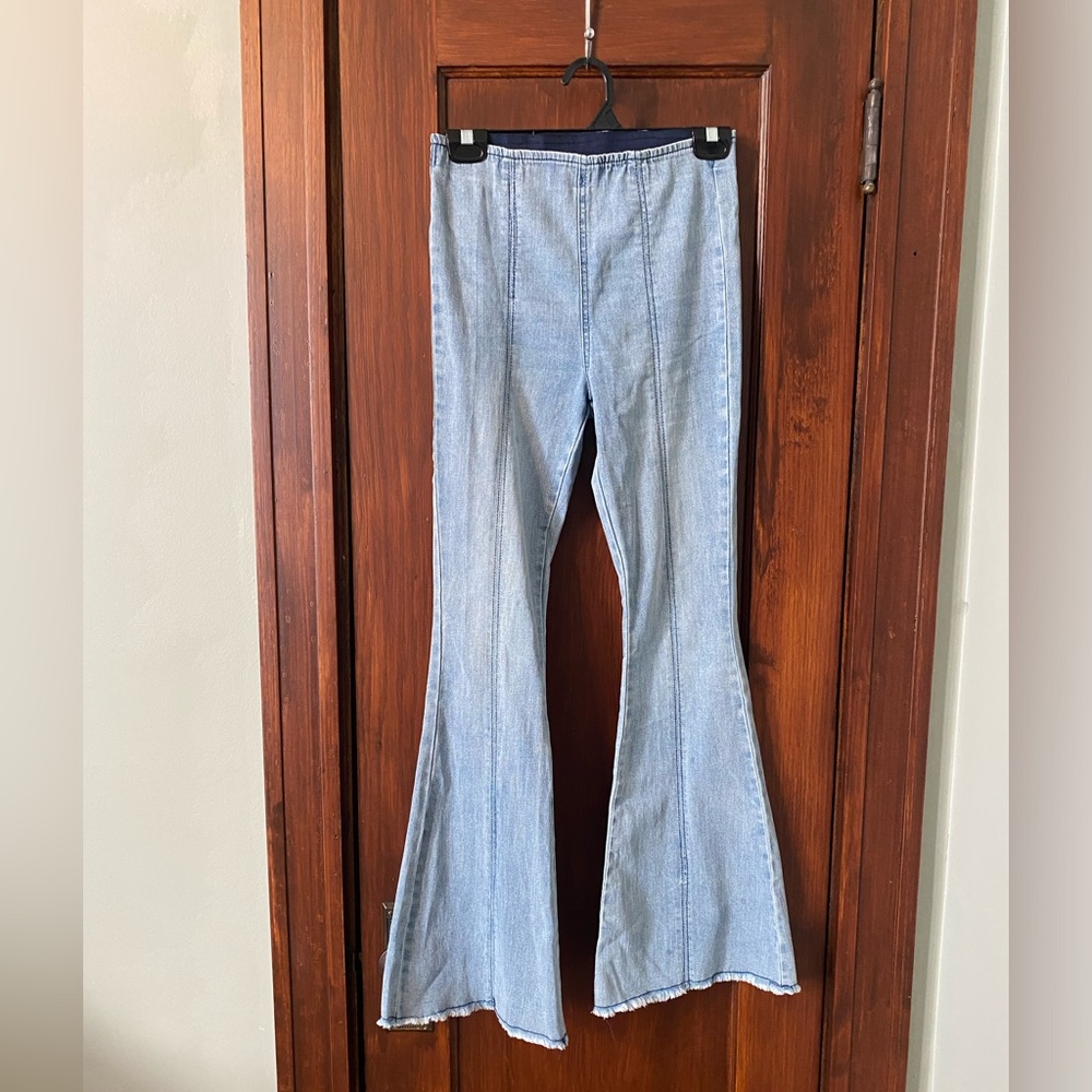 High waisted denim flare leg jeans